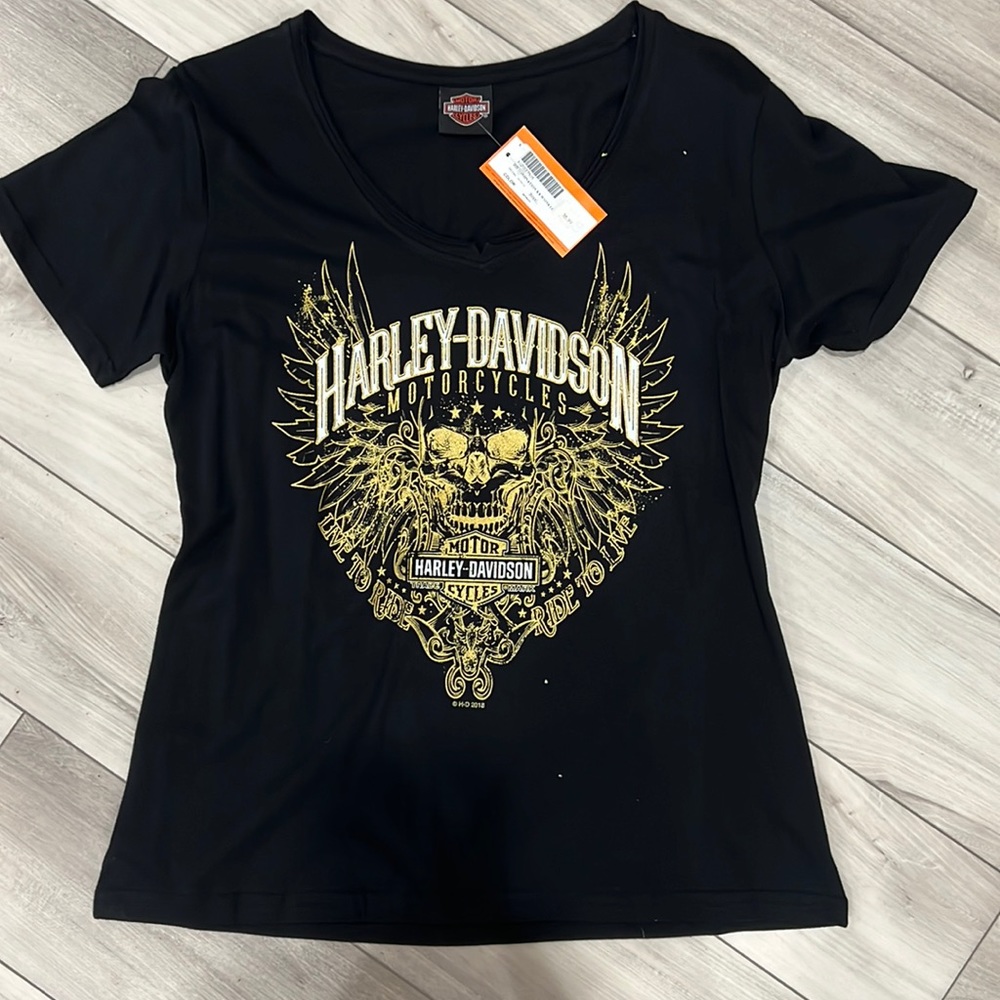 Harley Davidson t-shirt metallic gold on black from Kansas City